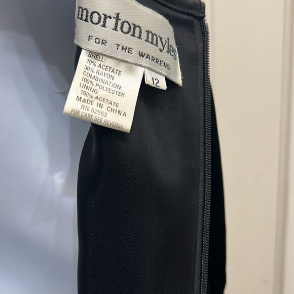 Morton Myles Black Velvet Dress Sz 12 Scoop Neck Long Sleeve Gold Diamond Button - Picture 9 of 11